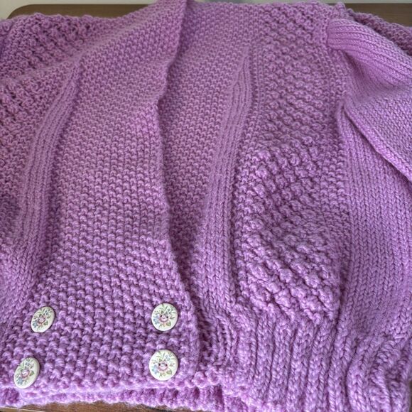 VTG 80s Hand Knit Double Breasted Shawl Collar Pink Cardigan Sweater - Picture 4 of 6